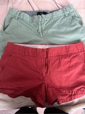 2️⃣ J. Crew Chino Shorts in Coral and Mint Green